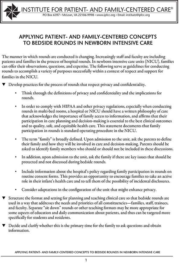 Applying Patient- and Family-Centered Concepts to Bedside Rounds in Newborn Intensive Care