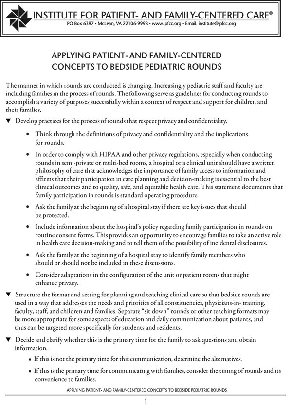 Applying Patient- and Family-Centered Concepts to Bedside Pediatric Rounds