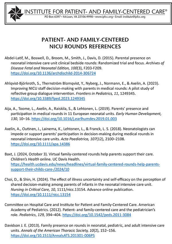 Patient- and Family-Centered NICU Rounds References