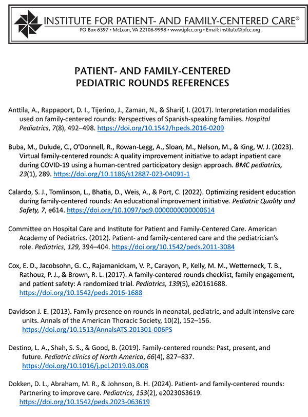 Patient- and Family-Centered Pediatric Rounds References