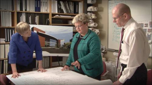 Pat Sodomka with a patient advisor, and a design planner